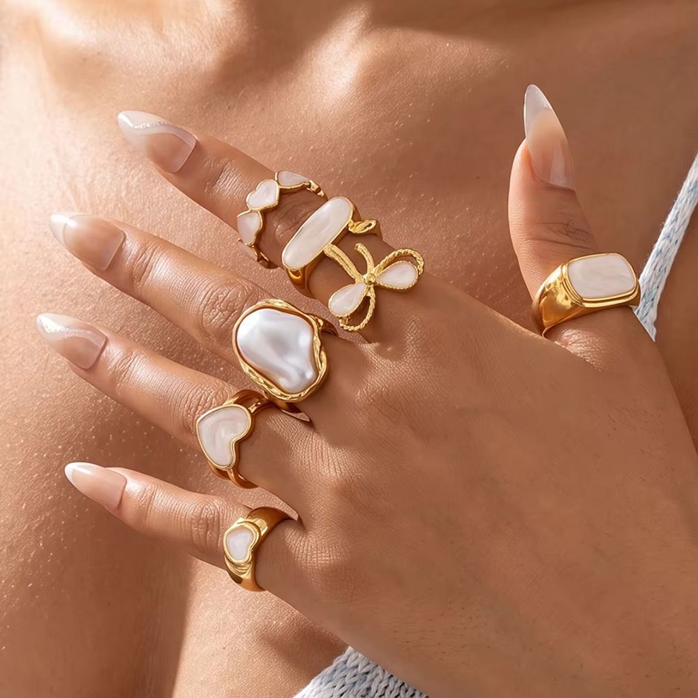 7Pcs/Set Boho Pearls Heart Bow - огляд і ціна Vintage Punk Knuckle Rings Set