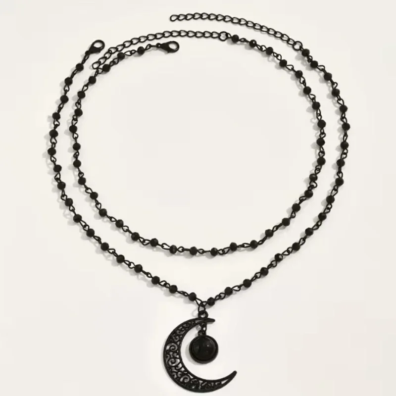 Gothic Layered Crescent Moon P - огляд і ціна Layered Pendant Necklace Aesthetic