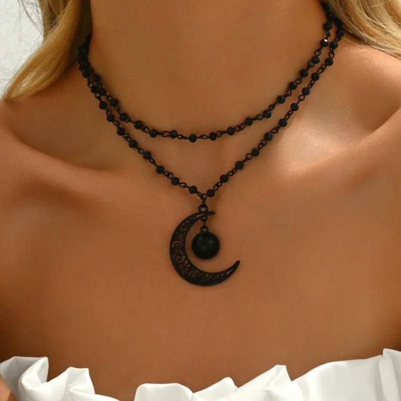 Gothic Layered Crescent Moon P - огляд і ціна Layered Pendant Necklace Aesthetic