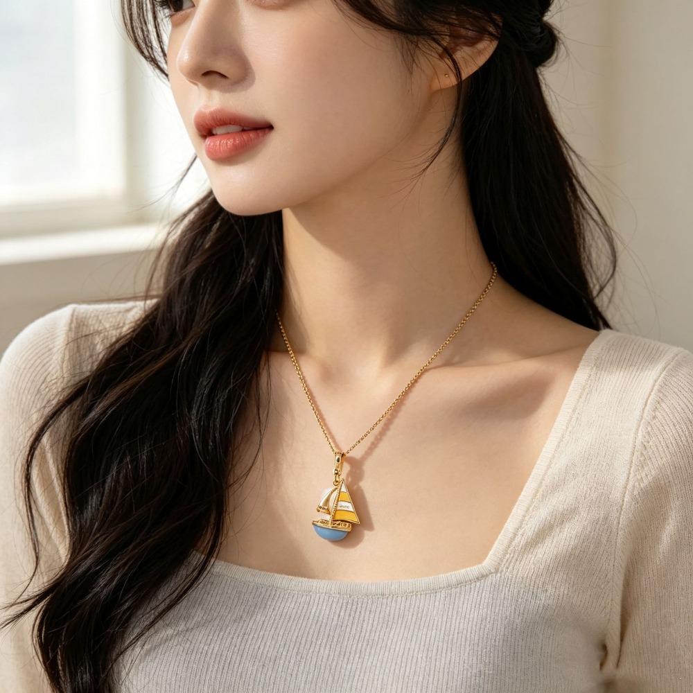 Elegant Enamel Glaze Blue Sail - огляд і ціна Initial Letter Necklace 18K Gold