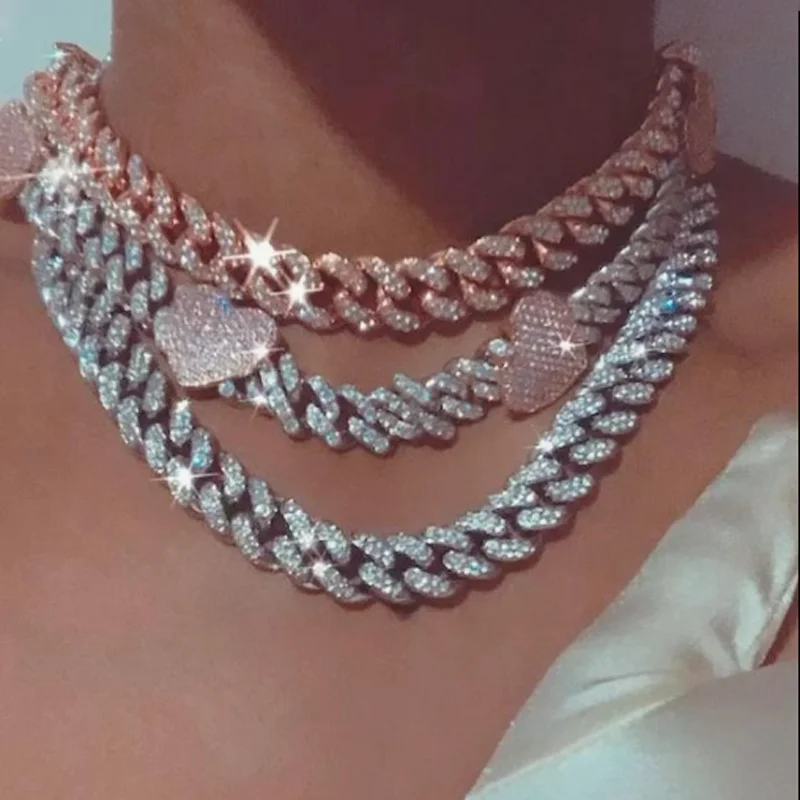 New 12mm Width Pink Heart Iced - огляд і ціна Cuban Link Chain 12Mm